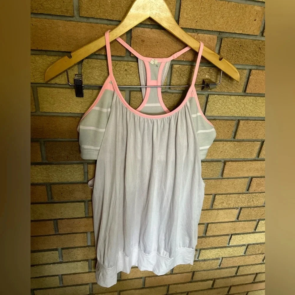 Lululemon No Limits Tank Grey & Pink Striped Tank Top Size 10